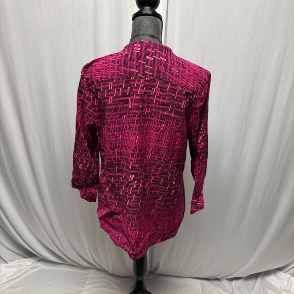 ANA Womens V-Neck Top Womens Size Large Fuchsia Black Patterned Colorful Casual - Picture 4 of 8